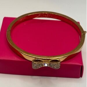 Kate Spade New York Gold Tone Pave Bow Hinged Bangle Bracelet Crystal Accent